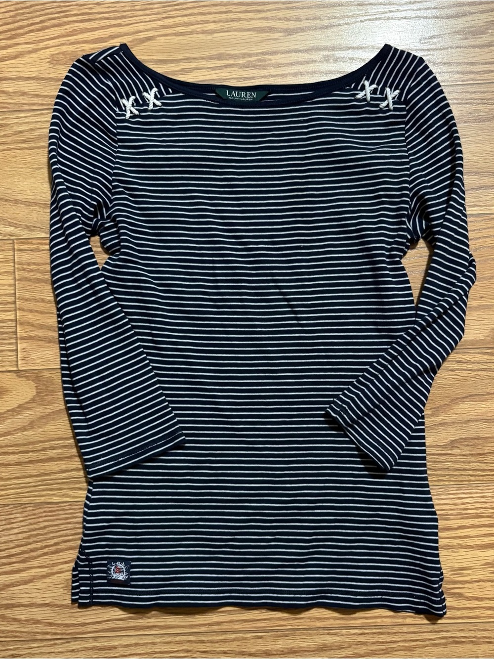 Lauren Ralph Lauren Striped Nautical Preppy Boating Boatneck Shirt Small